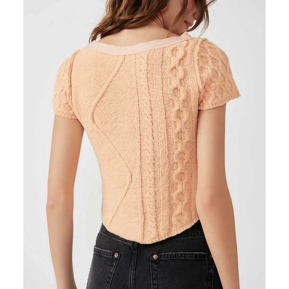 Free People Large Peach Cable Knit Sweater - Picture 2 of 4